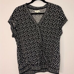 Max Studio Black and White Polka Dot Wrap V-Neck Tee